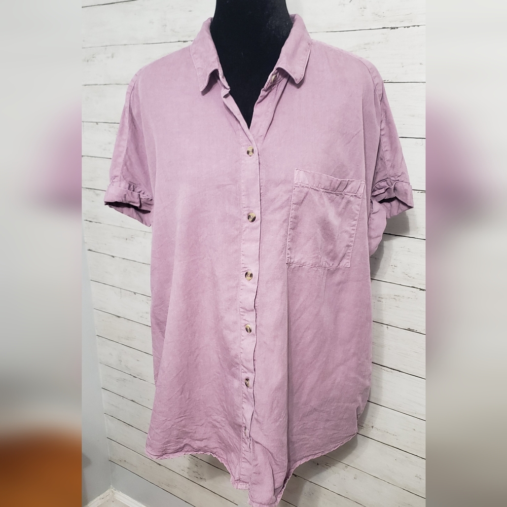 Lola River Women's Button Up Shirt Large Short Sleeve Lyocell Breathable Soft